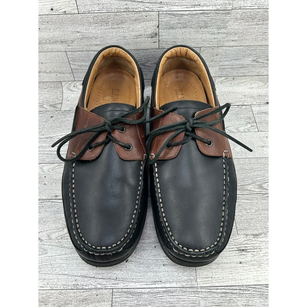 ET Wright Venezia Mens 9.5 Boat Shoes Black Brown Leather‎ Made in Italy 543549